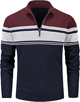 MAGCOMSEN Men's Sweaters 1/4 Zip Cotton Sweater Pullover Polo Sweaters Striped Fall Winter Warm Sweatshirts