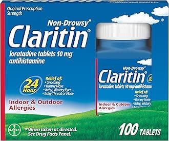 Claritin Allergy Medicine for Adults, 24-Hour Non-Drowsy Loratadine 10mg Pills, Antihistamine, 100 Tablets
