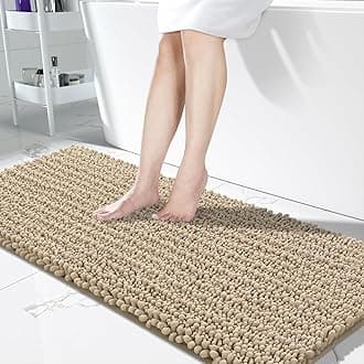 Yimobra Bathroom Runner Rug 60x24 Inch - Extra Long Non Slip Chenille Bath Mat, Soft & Absorbent, Machine Washable Shaggy Hallway Carpet for Vanity Tub Shower, Camel Home Decor Accessories