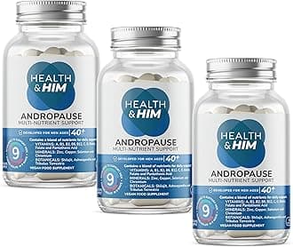 Health & Him Andropause 40+ Supplements for Men - with Zinc, Shilajit & Ashwagandha - Vegan, Gluten-Free. Mens Multivitamin - 3 Months Supply of 60 Capsules