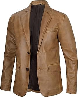 fjackets Leather Blazer Men - Real Lambskin Casual Leather Coats for Men