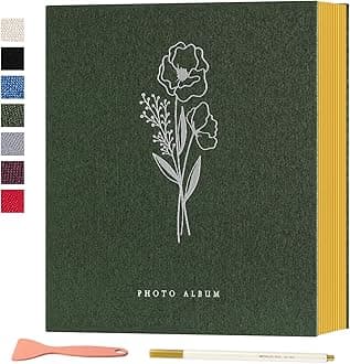 Lanpn Self Adhesive Photo Album Scrapbook 80 Pages, Linen Photos Albums DIY Sticky Magnetic Pages Holds 4X6 7x5 A5 Picture for Family Wedding Birthday (Large-40 Sheets/80 Pages, Green)