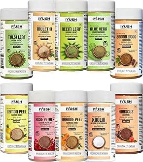 IYUSH Herbal Ayurveda Sandalwood, Hibiscus, Orange Peel, Rose Petal, Tulsi, Mulethi, Neem, Aloevera, Lemon Peel and Kaolin Clay Powder - (pack of 10, Total 1 kg) 100gm