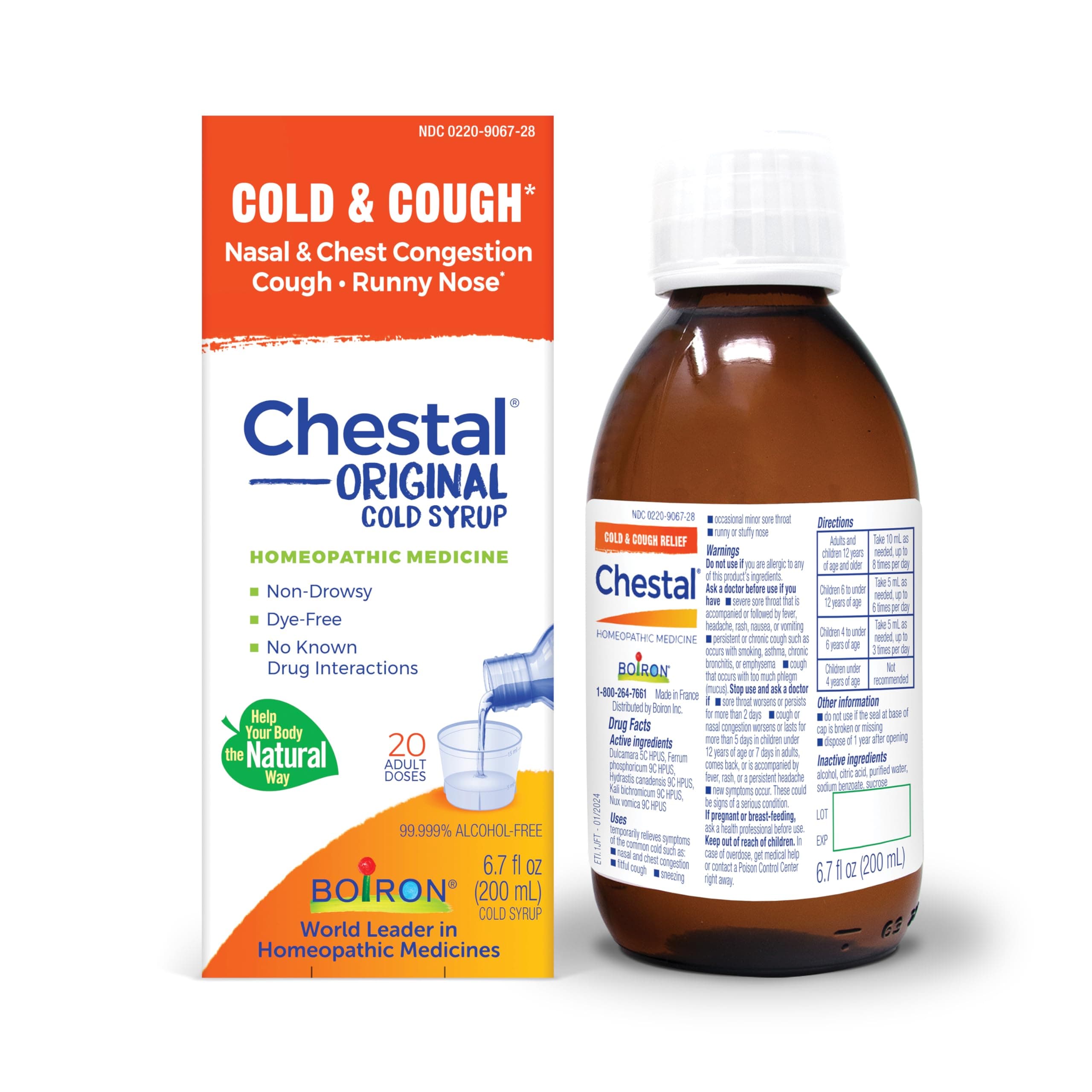 Chestal Adult Cold and Cough Syrup for Nasal and Chest Congestion, Runny Nose, and Sore Throat Relief - 6.7 Fl oz
