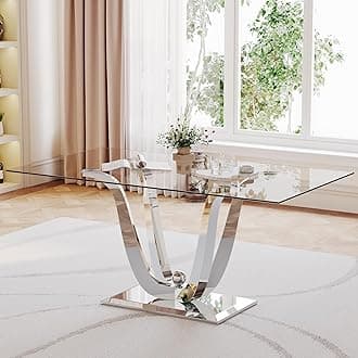 70.08' Rectangle Glass Dining Table with Tempered Glass Top and U-Shape Stainless Steel Legs - Modern Style for Home, Kitchen, Dining Room