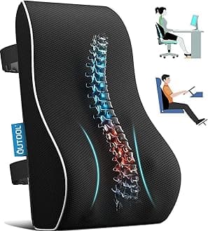 Lumbar Support Pillow for Office Chair Memory Foam Back Cushion for Back Pain Relief Improve Posture Large Back Pillow for Car, Computer Chair, Recliner Breathable Mesh Cover Double Adjustable Straps