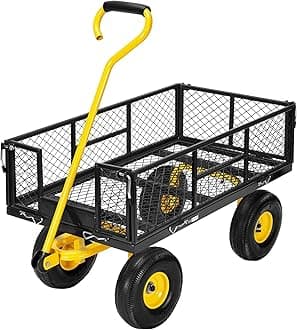 VIVOHOME Hand Trolley 400kg Capacity Durable Transport Cart with 10cm Pneumatic Tires and 180° Rotatable 80cm Handle Heavy Duty Metal Grids for Garden and Camping