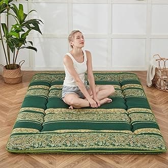 Japanese Floor Mattress, Futon Mattress with Portable Storage Bag, Roll Up Mattress Thick Tatami Mattress Suitable for Camping, Guest Room (Bohemian Green, Full) (ZN)