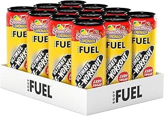 Applied Nutrition BodyFuel Pre Workout Energy Drink | Sugar Free, 200mg Caffeine, 1000mg Beta Alanine, 2000mg Citrulline, Vitamin B12 & B3 | (Pack of 12 Cans x 330ml) (Strawberry Lemonade)