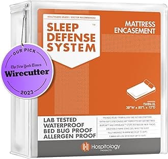 HOSPITOLOGY PRODUCTS Mattress Encasement - Zippered Bed Bug Dust Mite Proof Hypoallergenic - Sleep Defense System - Twin XL - Waterproof - Stretchable - Standard 12" Depth - 38" W x 80" L