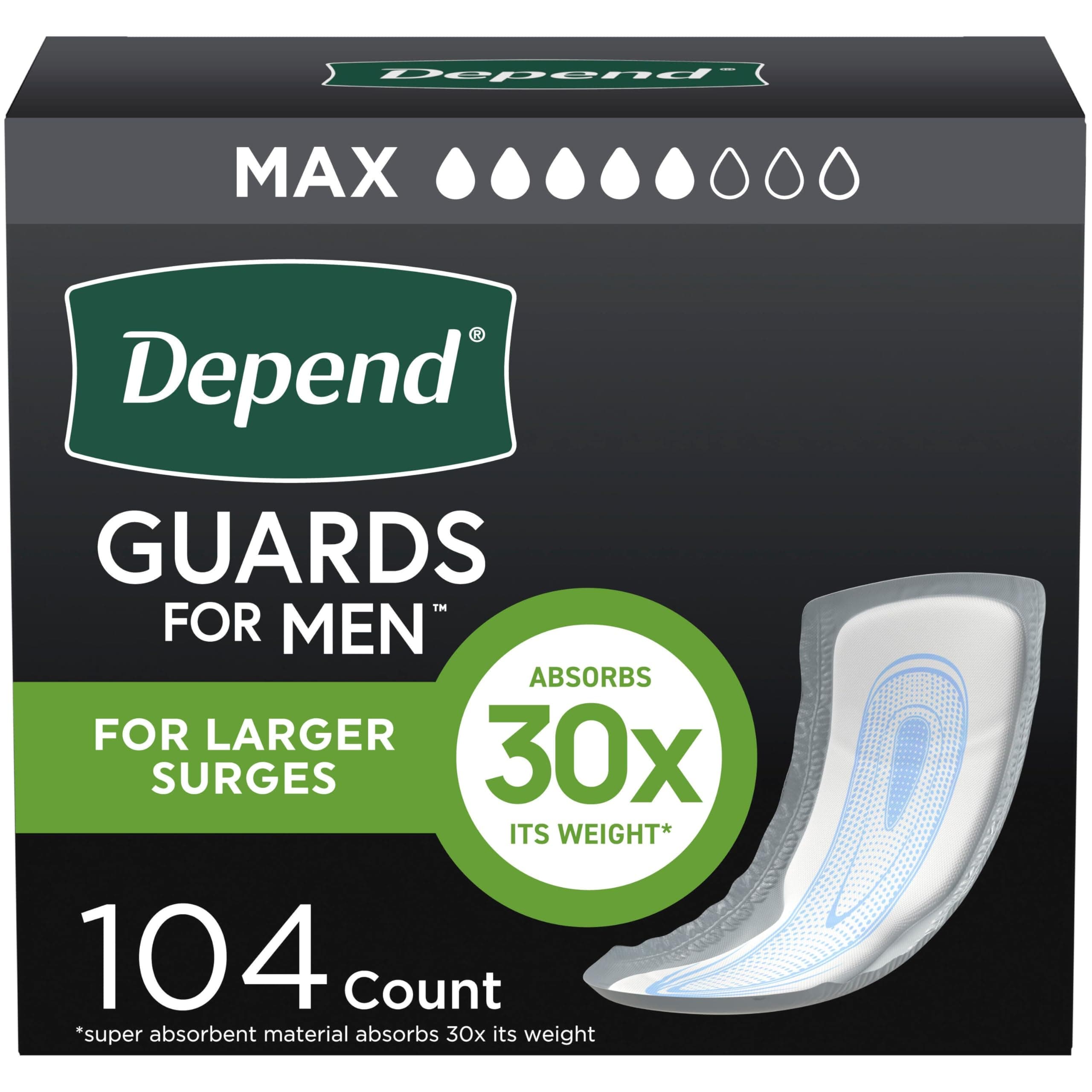 Depend Incontinence Guards for Men, Maximum Absorbency, 52 Count by Depend