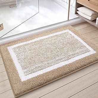 Color&Geometry Color G Bathroom Rug Mat, Ultra Soft and Water Absorbent Bath Rug, Bath Carpet, Machine Wash/Dry, for Tub, Shower, and Bath Room (16''x24'',Light Brown and White)