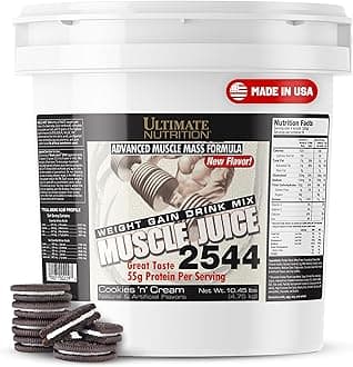 Ultimate NutritionMuscle Juice, Weight Gain Drink Mix - Mass Gainer Workout Powder for Men & Women - Supplement for Lean Muscle Growth & Immune Support with 55g Protein - Cookies N Cream, 10.45lb