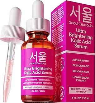 SeoulCeuticals Korean Skin Care Kojic Acid Serum Alpha Arbutin – Dark Spot Remover Corrector Glycolic Acid + Salicylic Acid K Beauty 1oz