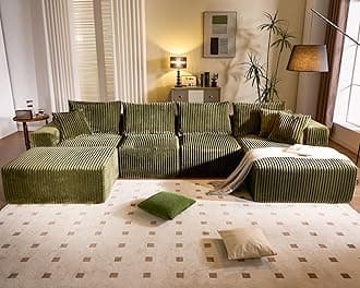 WorthFurni Cloud Modular Sofa Couch with U-Shape Chaise and Big Ottoman Modern Sectional with Deep Seat, Upholstered Couches for Living Room,No Assembly Required, Plush Corduroy Fabric 139.37"(Green)