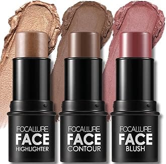 FOCALLURE 3 Pcs Cream Contour Sticks,Shades with Highlighter & Bronzer & Blush,Non-greasy Long-wear Face Contouring Pen,Easy to Sculpt the Face and Create a Lightweight Finishing Makeup,MEDIUM-DEEP