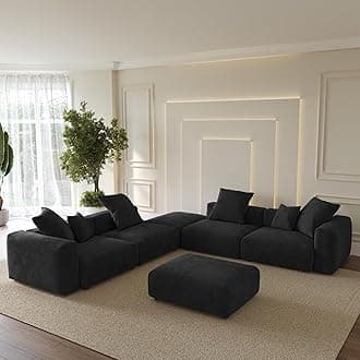 WJShome Oversized Modular Sectional Sofa with Ottomans,6 Seater Corduroy V Shaped Reversible Corner Couch,141.73" Convertible Sofa & Couch Free Combination for Living Rooom,Black