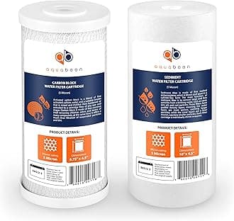 Aquaboon 5 Micron 10 x 4.5 Whole House Water Filters Cartridges Replacement Set of Carbon & Sediment Filters Compatible with FXHTC, DGD-5005, 2 Pack