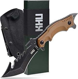 KHU Fixed Blade Knife Tactical, Hunting Knife Survival 440C Steel G10 Handle, Outdoor Hunting Camping Accessories Camping Gear With Kydex Sheath (Black-24A)