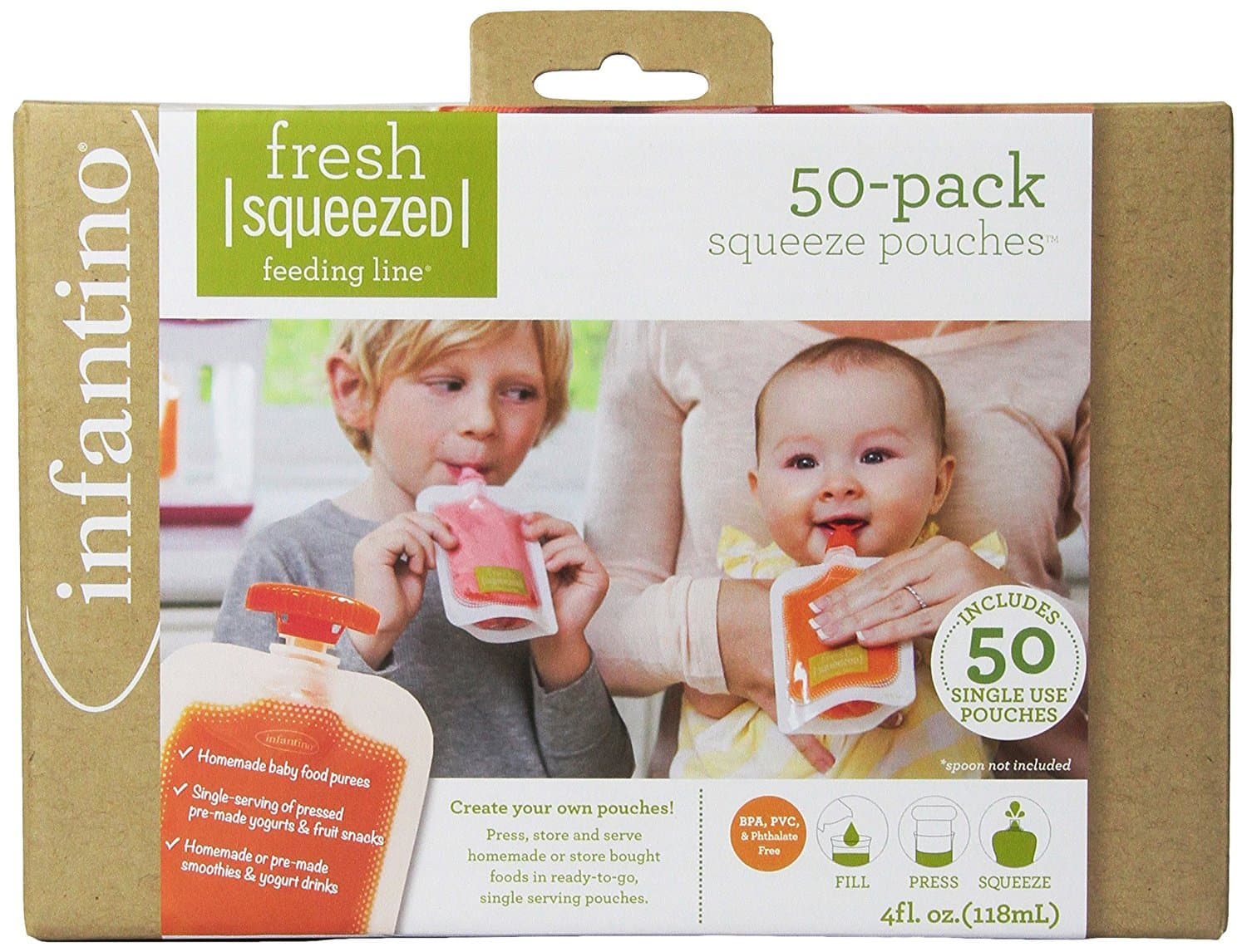 Disposable Squeeze Pouches - Pack of 50 Disposable Pouches for Portable Homemade semi-Solid Food for Babies and Toddlers, BPA and PVC Free, Freezer Safe