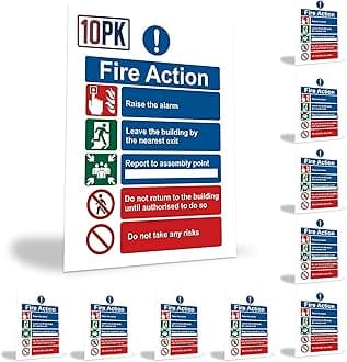 RubiGo - Fire Action Notice Sign. 10PK 20x15cm, Fire Exit Sign High Gloss Sel...