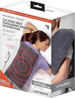 Calming Comfort Heat Massage Weighted Heating Pad from Sharper Image - Massage Vibrating Weighted Electric Heating Pad, 6 Gauge - 3 Heat, 3 Massages - 9 Relax Combinations, 12" x 24", 3 Pound