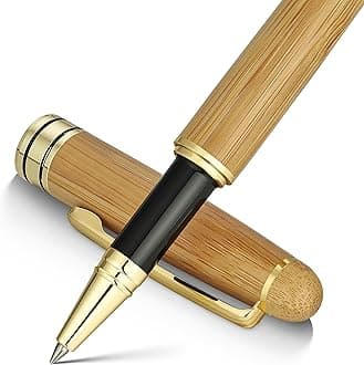 Luxury Wood Ballpoint Pen Writing Set,Bamboo-Elegant Nature Nice Gift Pen Set for Signature Executive Business Office Fancy Writing Supplies - Christmas Gift Boxed with Spare Refills (Black)