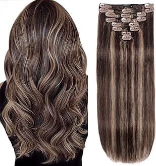 Clip in Hair Extensions Real Human Hair 3.4oz/90g Clip ins 100% Human Hair Extension for Women 8pcs Per Set with 18 Clips Double Weft (14 Inch #2/6 Dark Brown to Chestnut Brown)