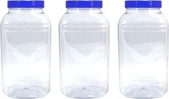 3 Large Storage Jars 4430ml with Blue Screw top lids by Britten & James. Clear Food Grade Plastic - Safe, hygienic and Attractive.