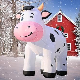 DomKom - 6.5ft Christmas Cow Inflatables Inflatable Animals Cute Dairy Cattle Decorations for Outdoor Yard Built-in LED Lights Large Lands Decoration