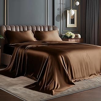 BEDELITE Satin Sheets Queen Size Bed Set, Luxury Soft Brown Silky Sheets for Hair and Skin, Similar to Silk Bed Sheets Set 4 Pieces with 1 Deep Pocket Fitted Sheet, 1 Flat Sheet, and 2 Pillowcases