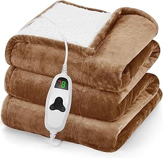greenoak Heated Blanket Electric Throw 50"X60", Heating Blanket with 10 Heat Levels 1/2/4/6/8 Hours Auto-Off Overheat Protection, Flannel Sherpa Soft Warm Heater Blanket, ETL Certified Chestnut Brown
