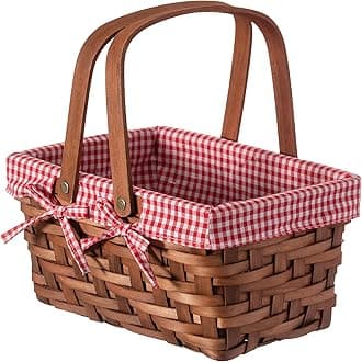 Vintiquewise Rectangular Basket Lined with Gingham Lining, Wood, Natural Brown, Small