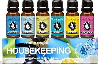 Eternal Essence Oils Housekeeping Set of 6 Premium Fragrance Oils - Includes Clean Cotton, Lemon Blossom, Lemon Grass, Sweet Pea, Ocean Breeze and Mountain Rain Scented Oils - 10ML