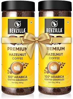 - Bevzilla Hazelnut Flavoured Instant Coffee Powder Jar - 400GM (200gx2) |Make 100 Cups|Arabica Beans|Best for Espresso, Latte & Cappucino|Hot & Cold Brew Ready