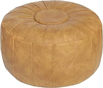 Thgonwid Unstuffed Moroccan Storage Pouf Foot Stool Ottoman Seat Handmade Faux Leather Bean Bag Floor Chair Foot Rest for Living Room, Bedroom or Balcony (Yellow)
