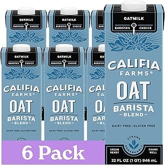 Califia Farms - Oat Barista Blend Oat Milk, 32 Oz (Pack of 6), Shelf Stable, Dairy Free, Plant Based, Vegan, Gluten Free, Non GMO, High Calcium, Milk Frother, Creamer, Oatmilk