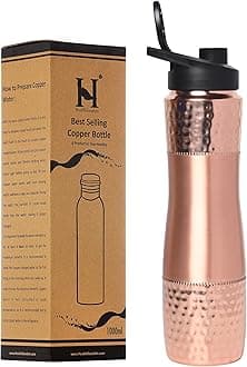 Pure Copper Water Bottle with Sipper, 1000 Ml Capacity (33.81 US Fl Oz) For Ayurveda Health Benefits (Plain)