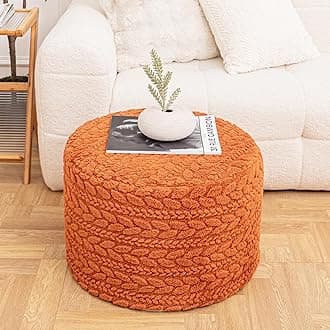 Round Pouf Ottoman 20 x 20 x 14 Inches Boho Poof Home Decor Floor Pouffe Ottoman Foot Rest for Couch Sofa Bean Bag Chairs Living Room Bedroom (Burnt Orange)