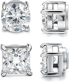 2 Pairs Stainless Steel Magnetic Stud Earrings for Men Women Non-piercing CZ 4-10mm