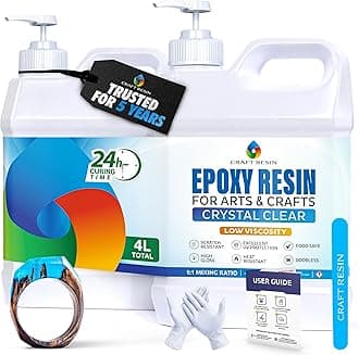 Craft Resin 𝗖𝗿𝗮𝗳𝘁 𝗥𝗲𝘀𝗶𝗻 Epoxy Kit - Crystal Clear Art Casting For Jewellery Making, River Table, Countertop, Cheeseboard, Tumbler (4L Pro Kit)
