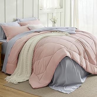 Bedsure Blush Pink Full Size Comforter Set - 7 Pieces Reversible Full Bed in a Bag for Girls Full Bed Set with Comforters, Sheets, Pillowcases & Shams, Peach Pink Full Bedding Sets