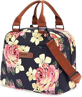 LOKASSLunch Bag for women Insulated Lunch Tote Fashionable Cooler Bag Thermal Lunch Box with Detachable Shoulder Strap for Work/Picnic/Beach(Peony)