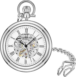 Men's Pocket Watch Stainless Steel Analog Skeleton Watch Hand Wind Mechanical Movement Stainless Steel Chain