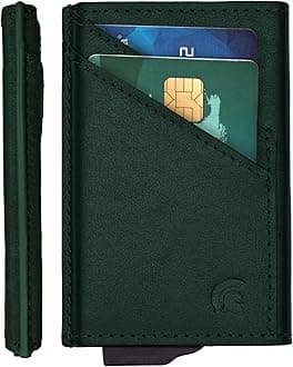 POWR Card Holder Wallet, Racing Green Vegan Leather RFID Card Holder for Men, Minimalist Wallet Credit Card Holders for Men, Pop Up Metal Slim Credit Card Holder