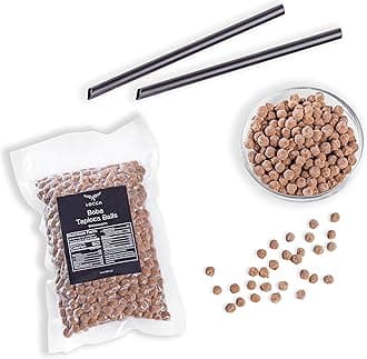 Boba Pearls | Tapioca Pearls | Locca Booba | 14 Oz (10 Servings) | Premium Easy to Cook | No Preservatives | With Straws and Boba Pearls Recipe Card | Vegan | Brown Sugar Boba
