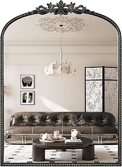 WallBeyond Black Vintage Mirror for Vanity 22x30 Inch, Black Antique Mirror with Ornate Frame, Arched Vintage Wall for Bathroom, Living Room, Fireplace, Entryway