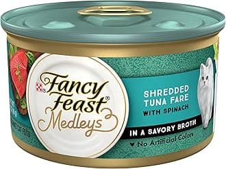Purina Fancy Feast Medleys Wet Cat Food Shredded Tuna Fare with Spinach in Savory Broth - (Pack of 24) 3 oz. Cans