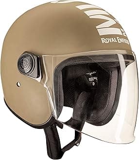 ROYAL ENFIELD Open Face MLG Riding Helmet with Clear Visor | Impact Protection | Excellent Scratch Resistance | Anti-Microbial Fabric | ISI certified | Micrometric lock MATT DESERT STORM (L)58 CM
