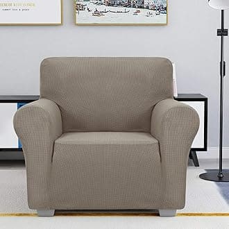 JIVINER Super Stretch Chair Slipcovers with Arms 1-Piece Jacquard Small Checks Living Room Armchair Covers Soft Anti Slip Sofa Couch Furniture Protector for Kids Pets (Chair, Khaki)